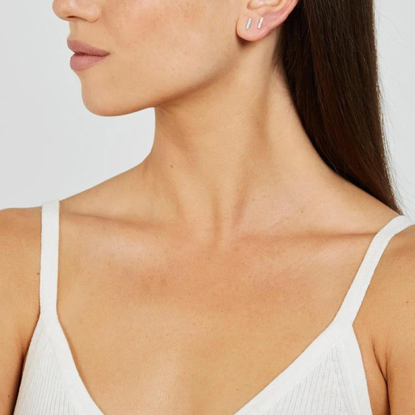 Jennifer Meyer Single Diamond Bar Stud in 18K Yellow Gold | Fine Earrings | Coveti