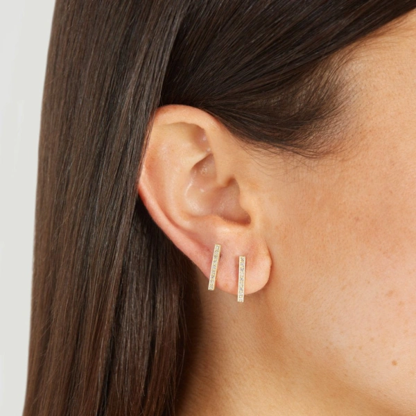Jennifer Meyer Single Diamond Long Bar Stud in 18K Yellow Gold | Fine Earrings | Coveti