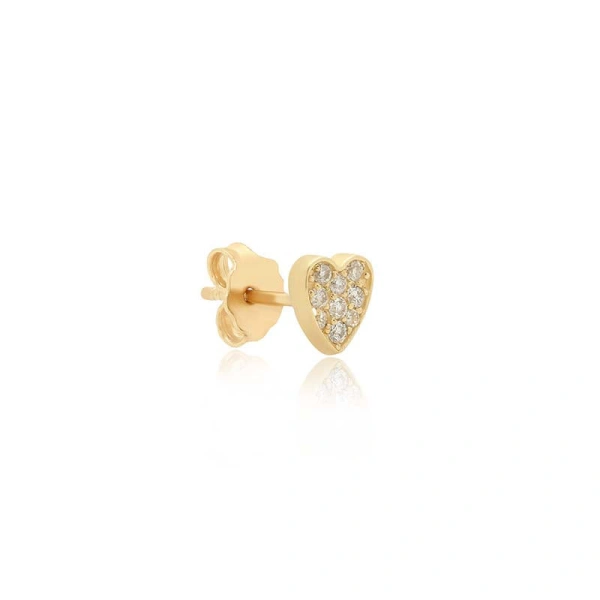 Jennifer Meyer Single Diamond Mini Heart Stud in 18K Yellow Gold, Single Earring | Fine Earrings | Coveti