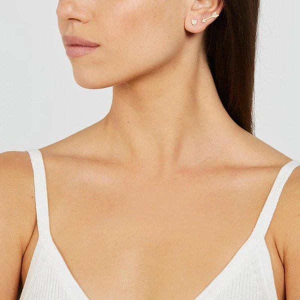 Jennifer Meyer Single Diamond Mini Heart Stud in 18K Yellow Gold, Single Earring | Fine Earrings | Coveti