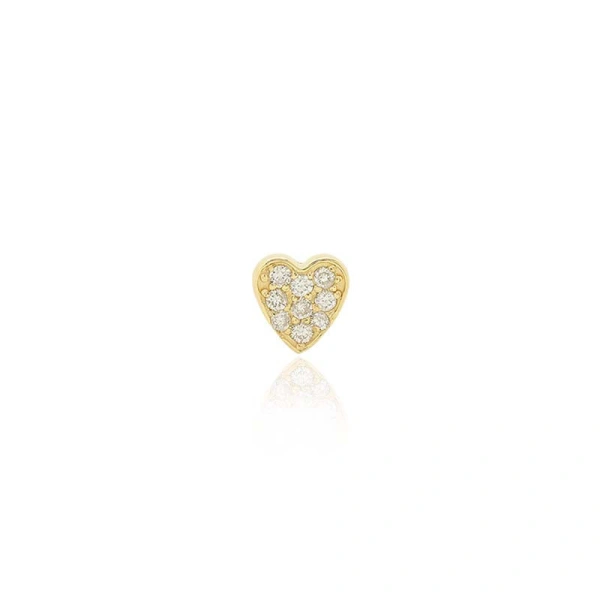 Single Diamond Mini Heart Stud in 18K Yellow Gold, Single Earring