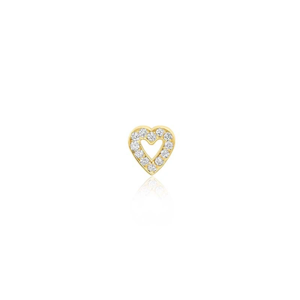 Single Diamond Mini Open Heart Stud in 18K Yellow Gold
