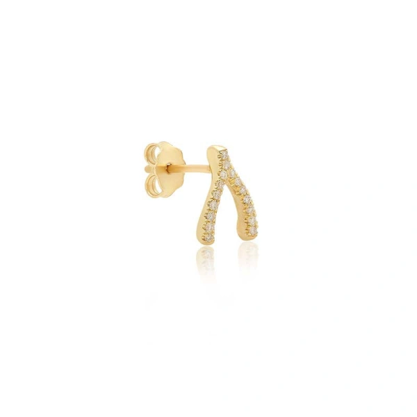Jennifer Meyer Single Diamond Mini Wishbone Stud in 18K Yellow Gold | Fine Earrings | Coveti