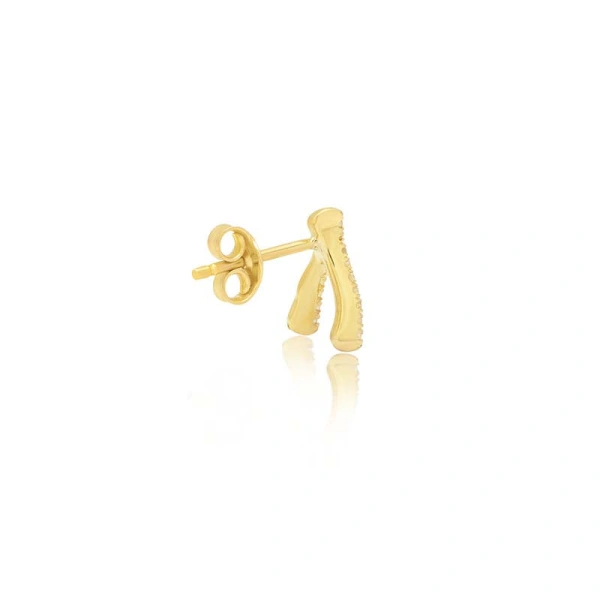Jennifer Meyer Single Diamond Mini Wishbone Stud in 18K Yellow Gold | Fine Earrings | Coveti