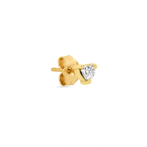 Jennifer Meyer Single Heart Cut Diamond Stud in 18K Yellow Gold | Fine Earrings | Coveti