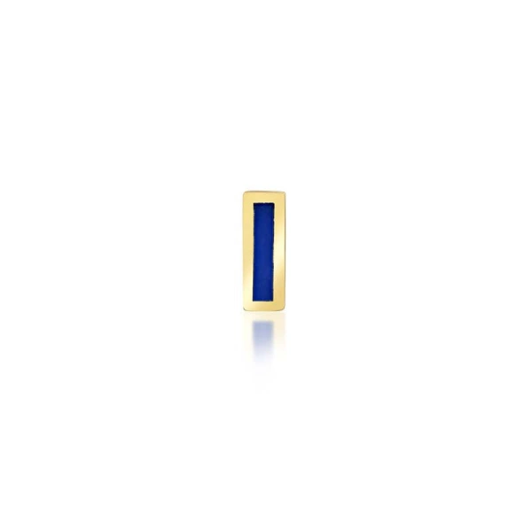 Jennifer Meyer Single Lapis Inlay Bar Stud in 18K Yellow Gold | Fine Earrings | Coveti