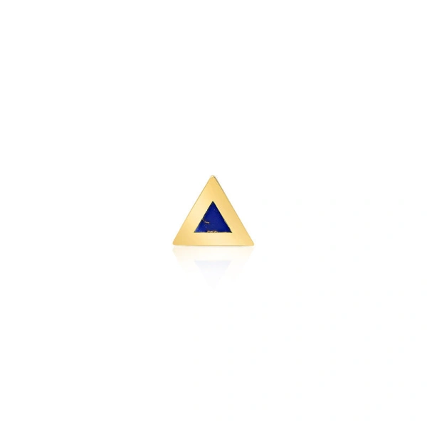 Jennifer Meyer Single Lapis Inlay Triangle Stud in 18K Yellow Gold | Fine Earrings | Coveti