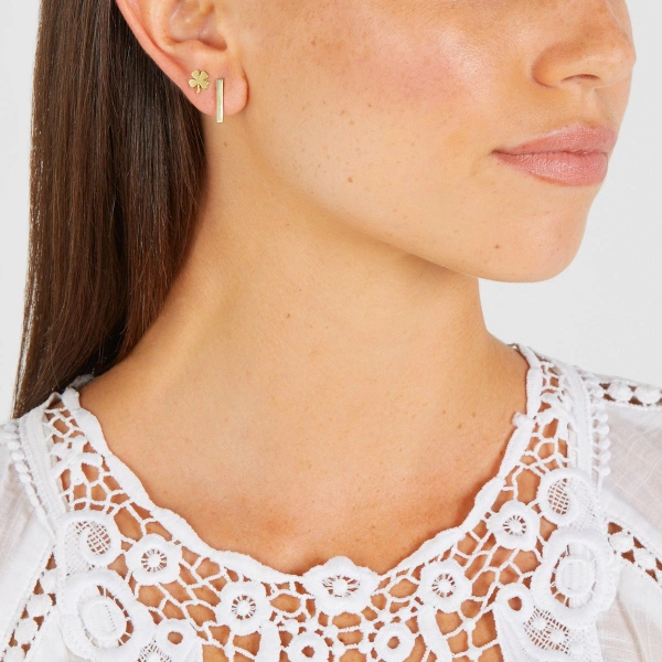 Jennifer Meyer Single Long Bar Stud in 18K Yellow Gold | Fine Earrings | Coveti