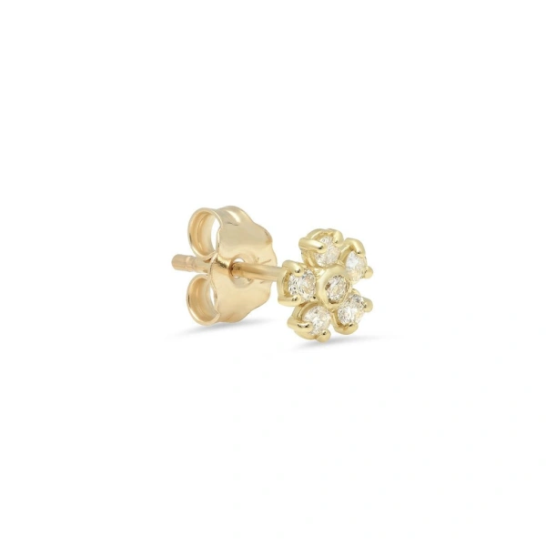 Jennifer Meyer Single Mini Diamond Flower Stud in 18K Yellow Gold | Fine Earrings | Coveti