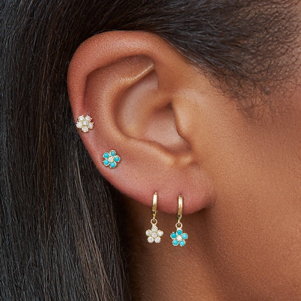 Jennifer Meyer Single Mini Diamond Flower Stud in 18K Yellow Gold | Fine Earrings | Coveti