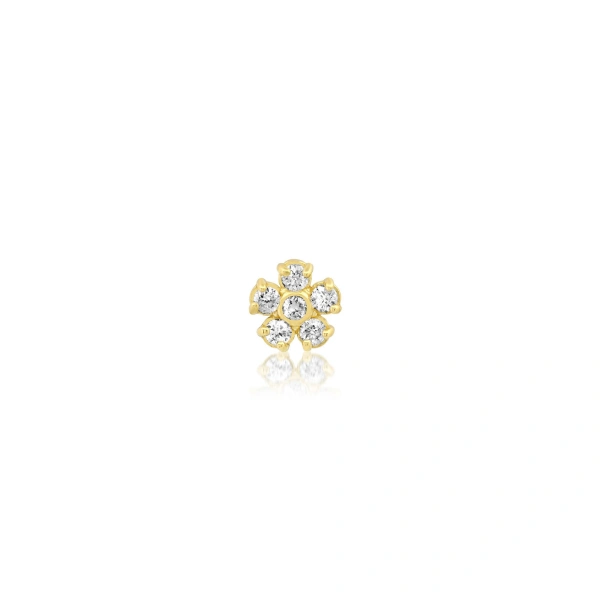 Jennifer Meyer Single Mini Diamond Flower Stud in 18K Yellow Gold | Fine Earrings | Coveti