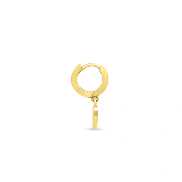 Jennifer Meyer Single Mini Huggie with Heart Drop in 18K Yellow Gold, Single Earring | Fine Earrings | Coveti