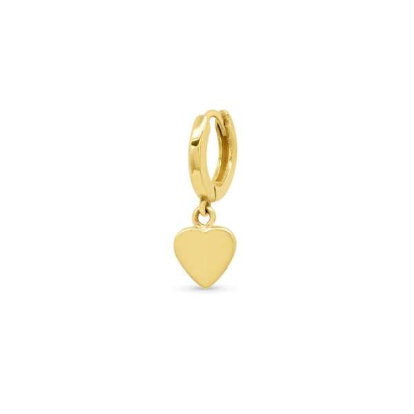 Jennifer Meyer Single Mini Huggie with Heart Drop in 18K Yellow Gold, Single Earring | Fine Earrings | Coveti