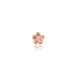 Jennifer Meyer Single Mini Pink Sapphire Flower Studs with Diamond Center in 18K Yellow Gold, Single Earring | Fine Earrings | Coveti