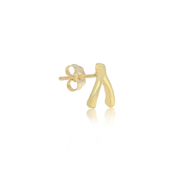 Jennifer Meyer Single Mini Wishbone Stud in 18K Yellow Gold | Fine Earrings | Coveti