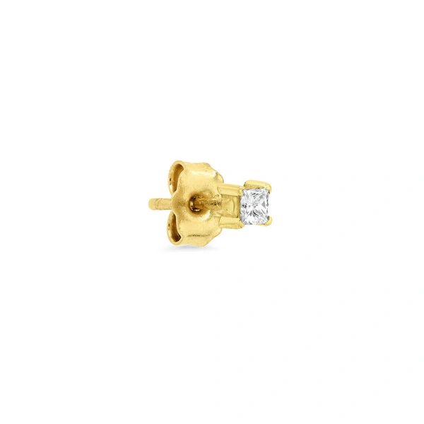 Jennifer Meyer Single Princess Cut Diamond Stud in 18K Yellow Gold | Fine Earrings | Coveti