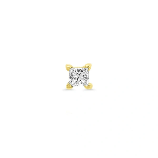 Single Princess Cut Diamond Stud in 18K Yellow Gold