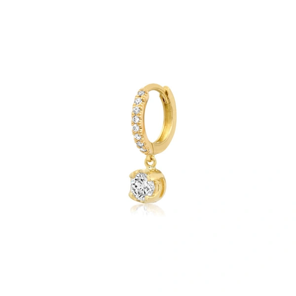 Jennifer Meyer Single Small Diamond Huggie with Small Illusion Set Diamond Drop in 18K Yellow Gold, Single Earring | Fine Earrings | Coveti