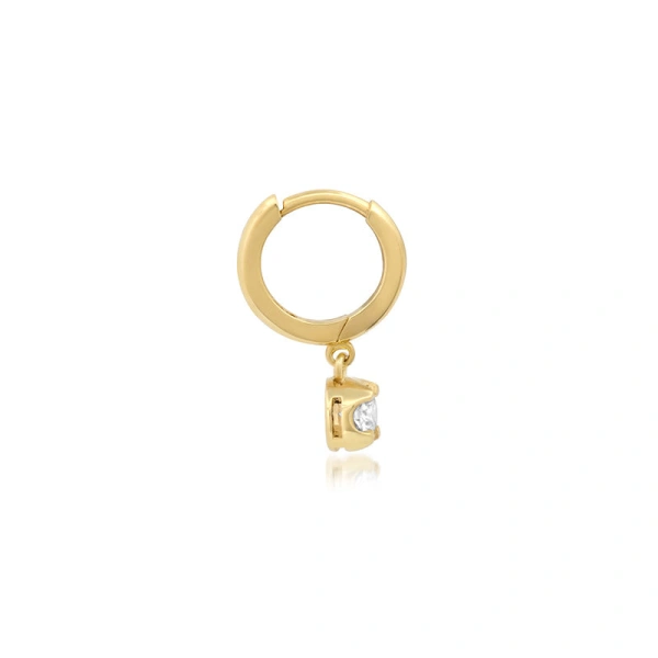 Jennifer Meyer Single Small Huggie with Small Illusion Set Diamond Drop in 18K Yellow Gold, Single Earring | Fine Earrings | Coveti
