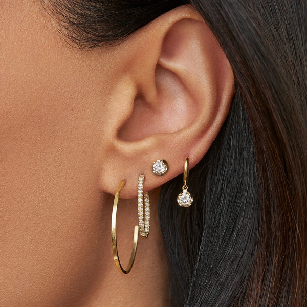Jennifer Meyer Single Small Illusion Set Diamond Stud in 18K Yellow Gold | Fine Earrings | Coveti