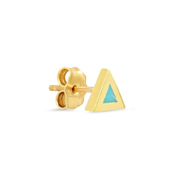Jennifer Meyer Single Turquoise Inlay Triangle Stud in 18K Yellow Gold | Fine Earrings | Coveti