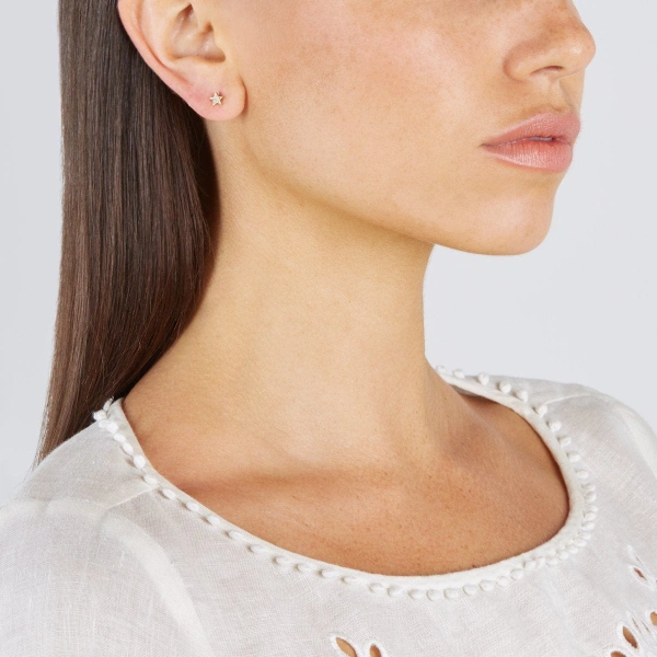 Jennifer Meyer Single Yellow Gold Diamond Mini Star Stud in 18K Yellow Gold | Fine Earrings | Coveti
