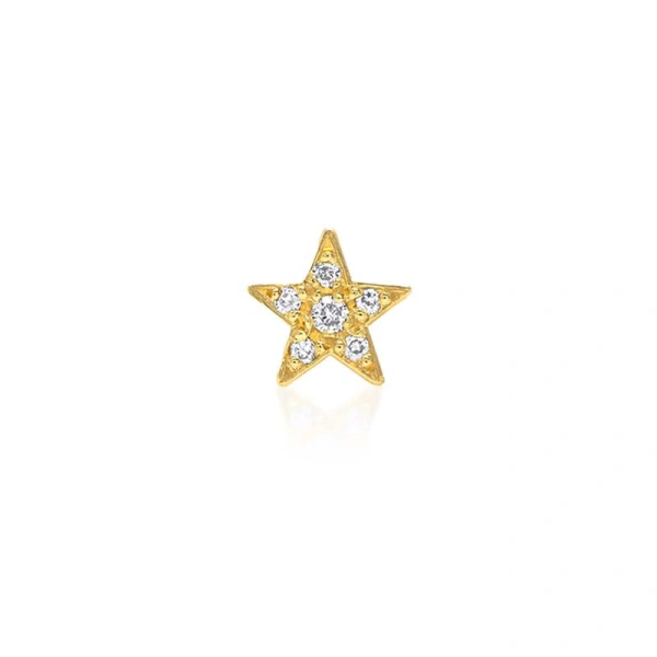Jennifer Meyer Single Yellow Gold Diamond Mini Star Stud in 18K Yellow Gold | Fine Earrings | Coveti