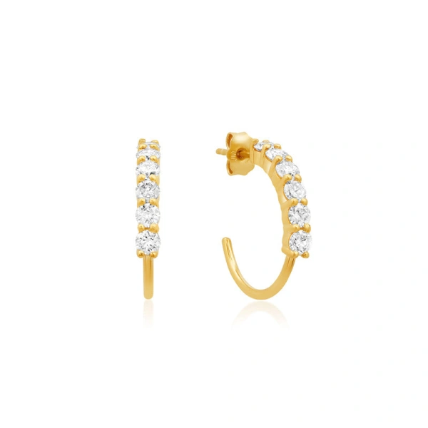 Jennifer Meyer Small 4 Prong Diamond Hoops in 18K Yellow Gold | Fine Earrings | Coveti
