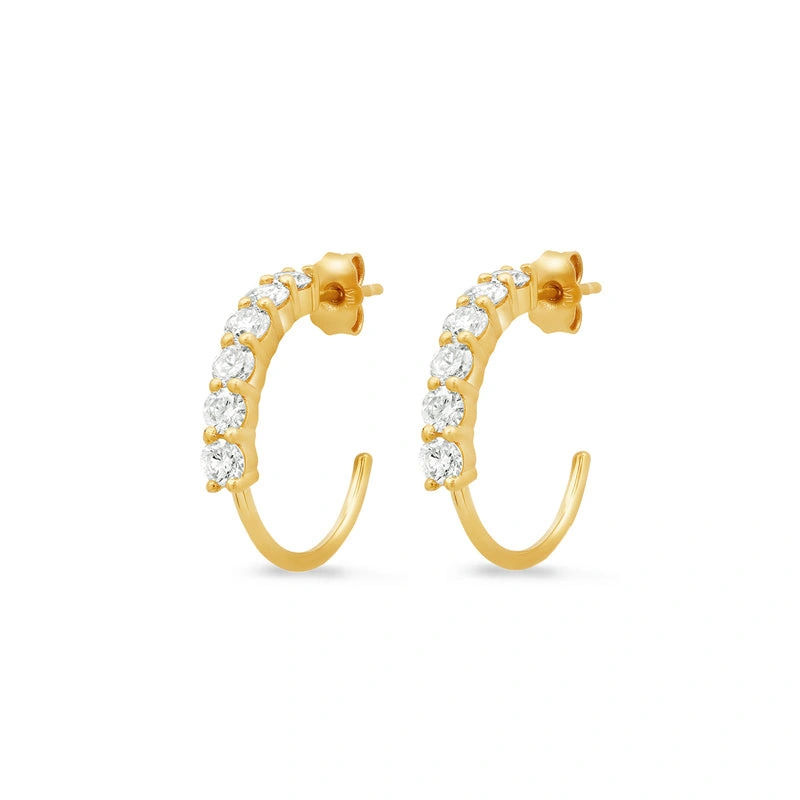 Jennifer Meyer Small 4 Prong Diamond Hoops in 18K Yellow Gold Jennifer Meyer Small 4 Prong Diamond Hoops in 18K Yellow Gold | Fine Earrings | Coveti