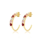Jennifer Meyer Small 4 Prong Diamond, Pink Sapphire, and Ruby Hoops in 18K Yellow Gold | Fine Earrings | Coveti