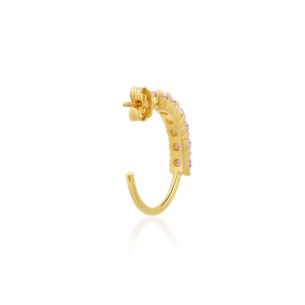 Jennifer Meyer Small 4 Prong Pink Sapphire Hoops in 18K Yellow Gold | Fine Earrings | Coveti