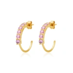 Jennifer Meyer Small 4 Prong Pink Sapphire Hoops in 18K Yellow Gold | Fine Earrings | Coveti