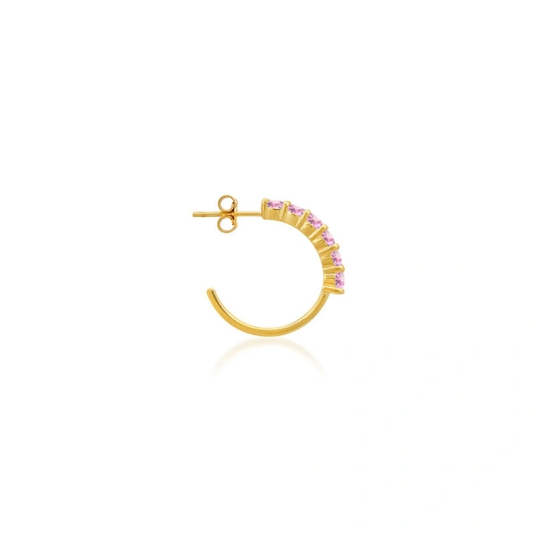 Jennifer Meyer Small 4 Prong Pink Sapphire Hoops in 18K Yellow Gold | Fine Earrings | Coveti