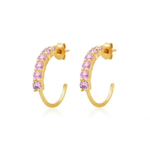 Jennifer Meyer Small 4 Prong Pink Sapphire Hoops in 18K Yellow Gold | Fine Earrings | Coveti