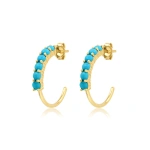 Jennifer Meyer Small 4 Prong Turquoise Hoops in 18K Yellow Gold | Fine Earrings | Coveti