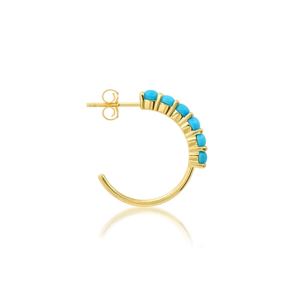 Jennifer Meyer Small 4 Prong Turquoise Hoops in 18K Yellow Gold | Fine Earrings | Coveti