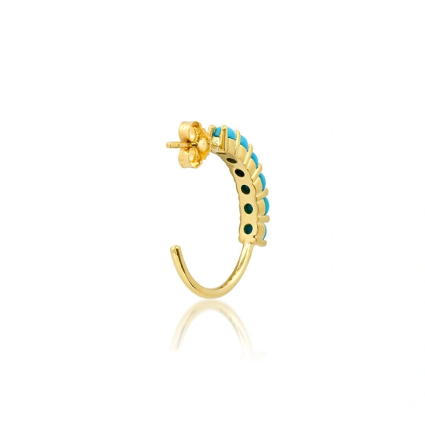 Jennifer Meyer Small 4 Prong Turquoise Hoops in 18K Yellow Gold | Fine Earrings | Coveti