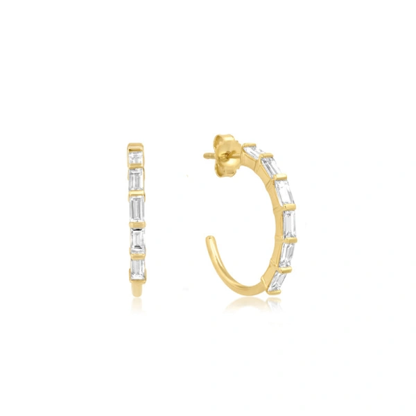 Jennifer Meyer Small Baguette Cut Diamond Hoops in 18K Yellow Gold | Fine Earrings | Coveti