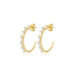 Jennifer Meyer Small Baguette Cut Diamond Hoops in 18K Yellow Gold | Fine Earrings | Coveti