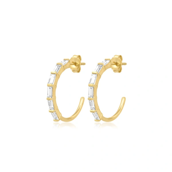 Jennifer Meyer Small Baguette Cut Diamond Hoops in 18K Yellow Gold | Fine Earrings | Coveti