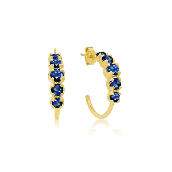Jennifer Meyer Small Blue Sapphire Graduated Hoops in 18K Yellow Gold | Fine Earrings | Coveti