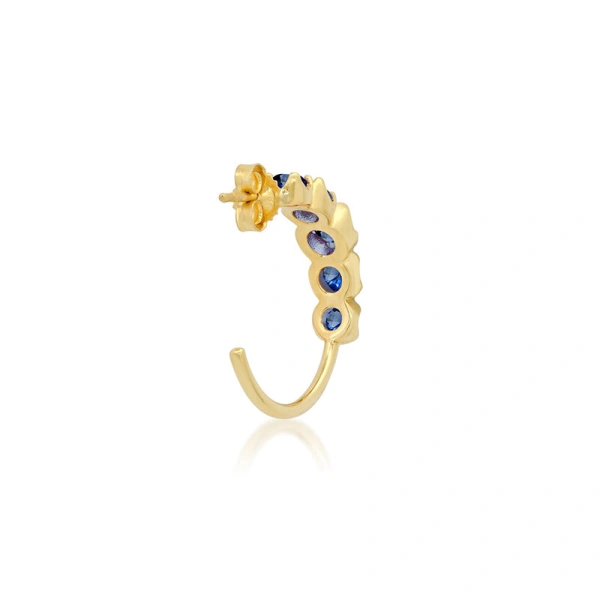 Jennifer Meyer Small Blue Sapphire Graduated Hoops in 18K Yellow Gold | Fine Earrings | Coveti