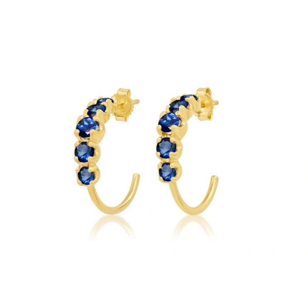 Jennifer Meyer Small Blue Sapphire Graduated Hoops in 18K Yellow Gold | Fine Earrings | Coveti