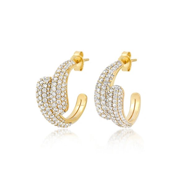 Jennifer Meyer Small Diamond Double Dome Hoops in 18K Yellow Gold | Fine Earrings | Coveti