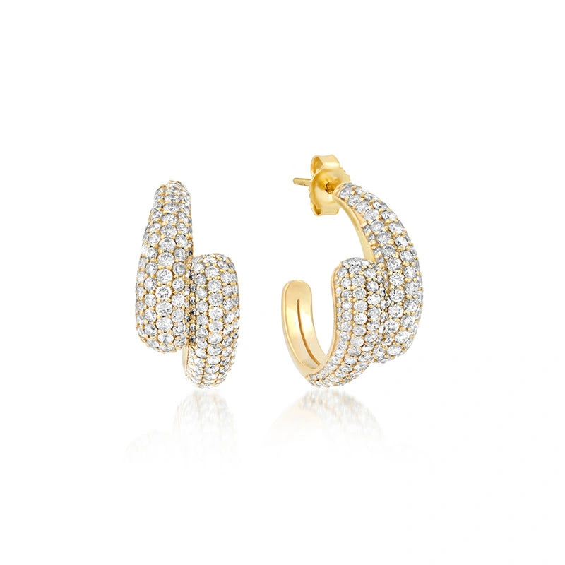 Jennifer Meyer Small Diamond Double Dome Hoops in 18K Yellow Gold Jennifer Meyer Small Diamond Double Dome Hoops in 18K Yellow Gold | Fine Earrings | Coveti