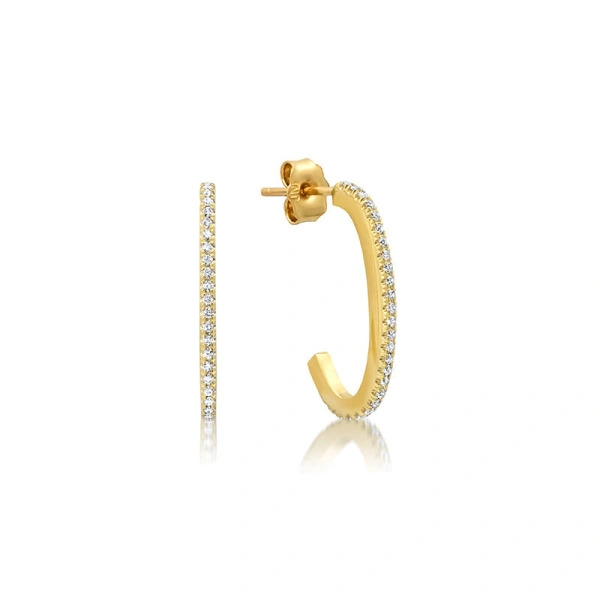 Jennifer Meyer Small Diamond Elongated Edith Hoops in 18K Yellow Gold | Fine Earrings | Coveti