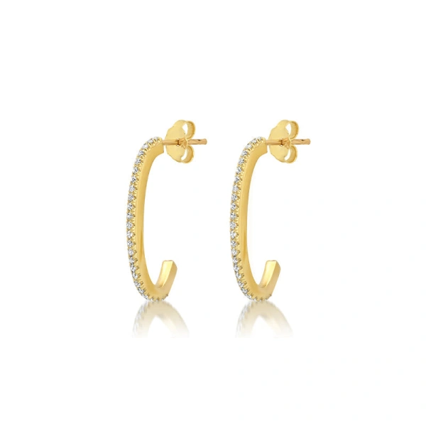 Jennifer Meyer Small Diamond Elongated Edith Hoops in 18K Yellow Gold | Fine Earrings | Coveti