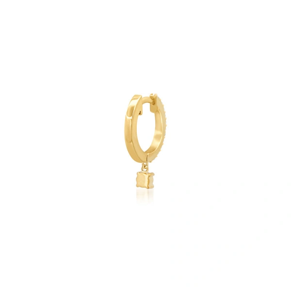 Jennifer Meyer Small Diamond Huggies with 4 Prong Set Diamond Drop in 18K Yellow Gold | Fine Earrings | Coveti