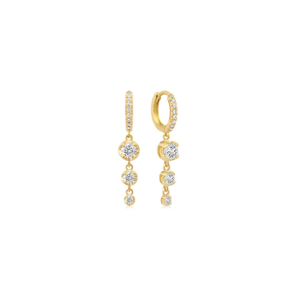 Jennifer Meyer Small Diamond Huggies with Graduated Illusion Set Diamond Drop in 18K Yellow Gold | Fine Earrings | Coveti