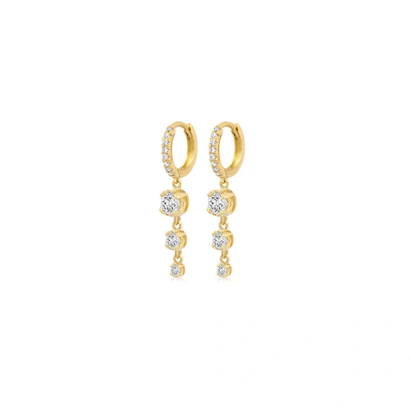 Jennifer Meyer Small Diamond Huggies with Graduated Illusion Set Diamond Drop in 18K Yellow Gold | Fine Earrings | Coveti